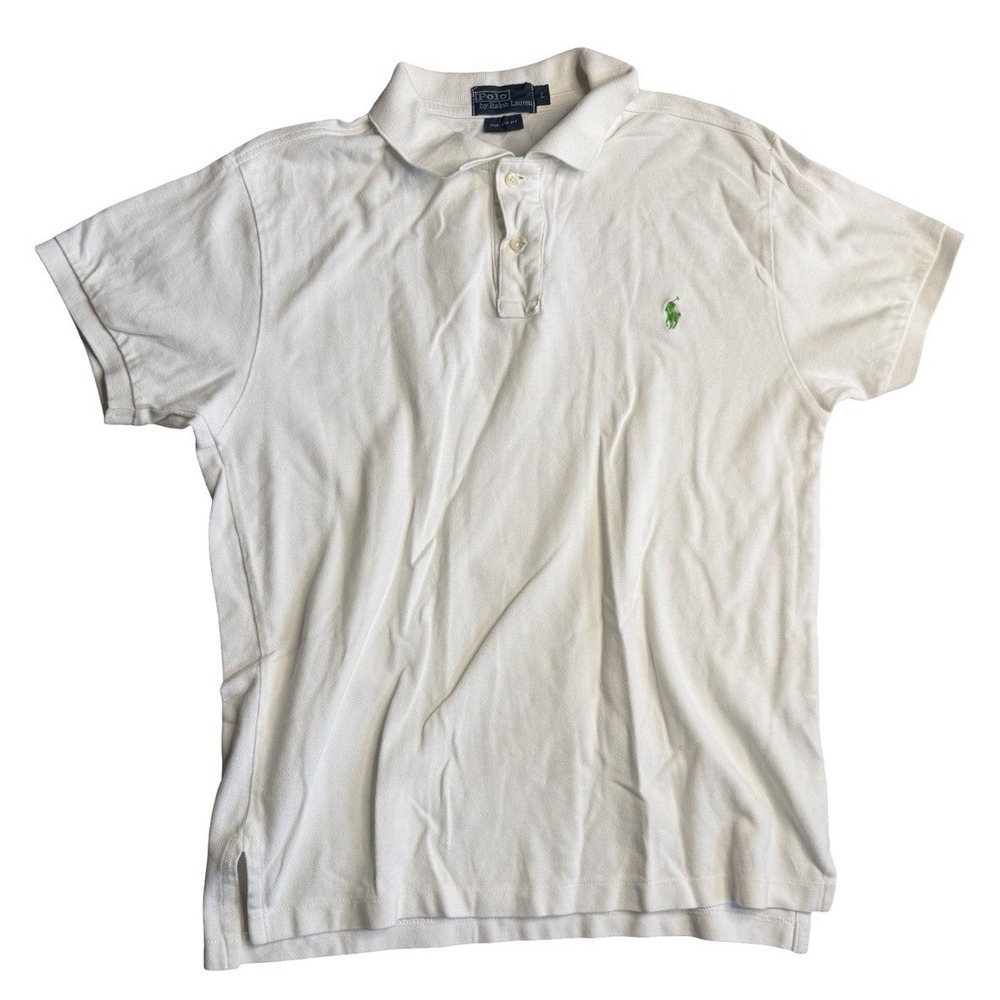 Polo Ralph Lauren Custom Fit Polo Shirt Mens Large White Green Pony Cotton